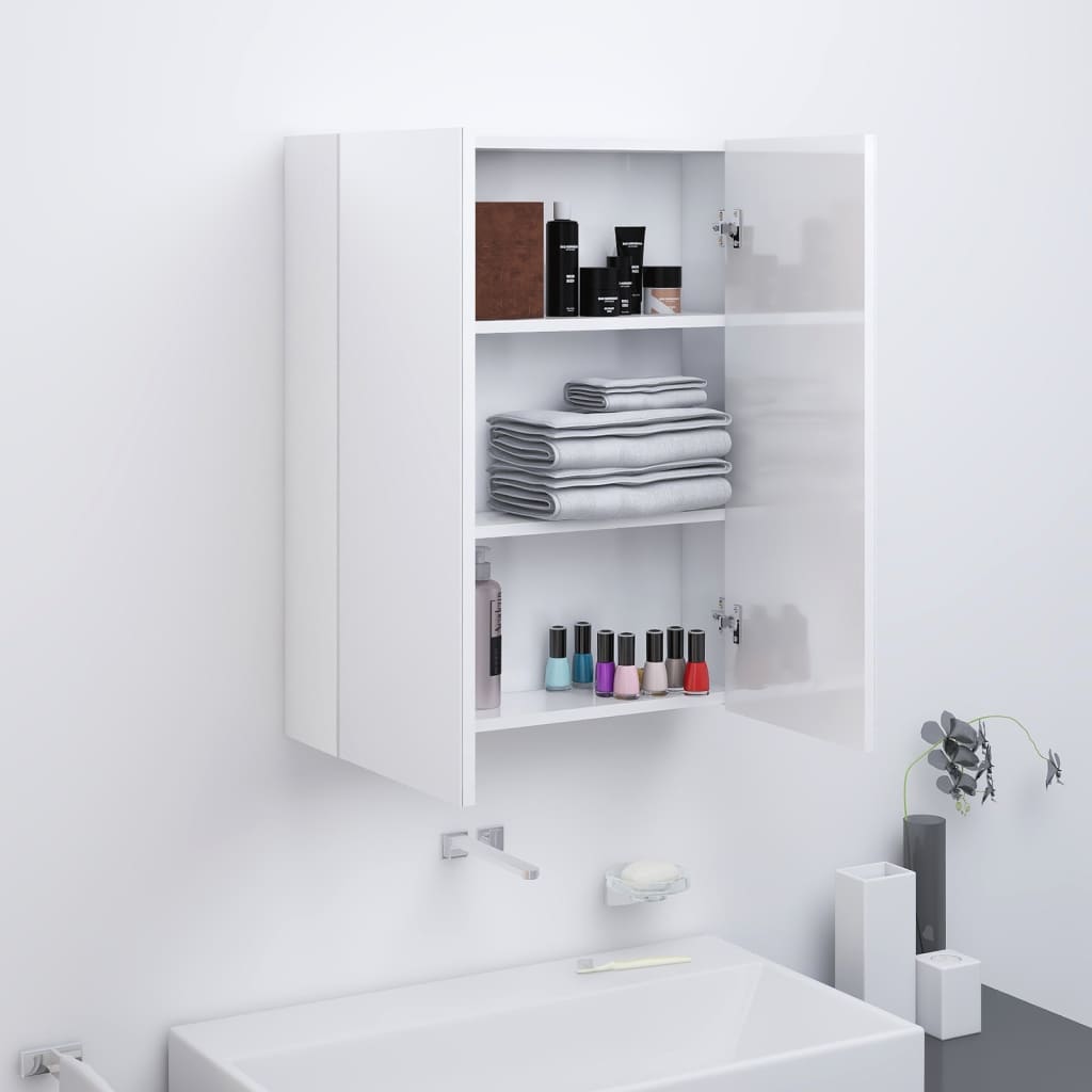 Mirror bathroom cabinet, white, 60x15x75cm, MDF, glossy