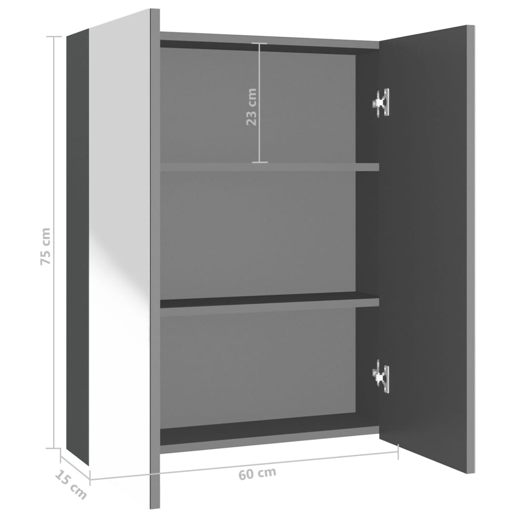 Spoguļskapītis vannas istabai, antracīta krāsā, 60x15x75cm, MDF