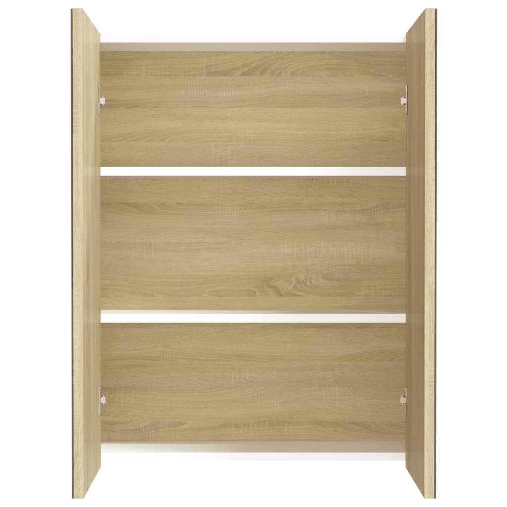 Veidrodinė vonios spintelė, balta ir ąžuolo, 60x15x75cm, MDF