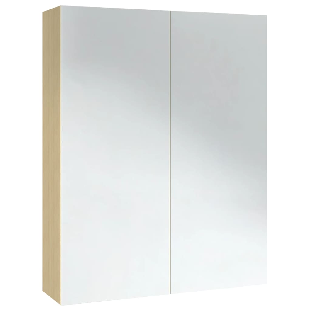 Veidrodinė vonios spintelė, balta ir ąžuolo, 60x15x75cm, MDF
