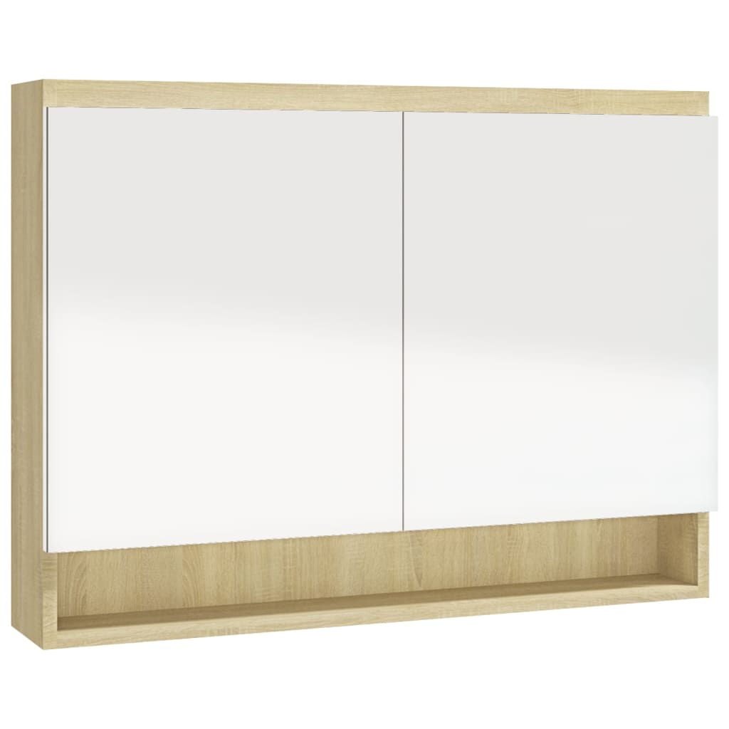 Veidrodinė vonios spintelė, balta ir ąžuolo, 80x15x60cm, MDF