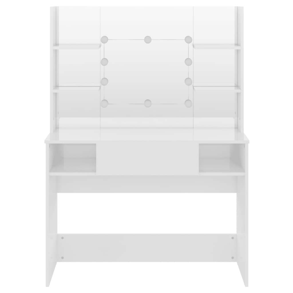 Kosmētikas galdiņš ar LED, spīdīgi balts, 100x40x135cm, MDF