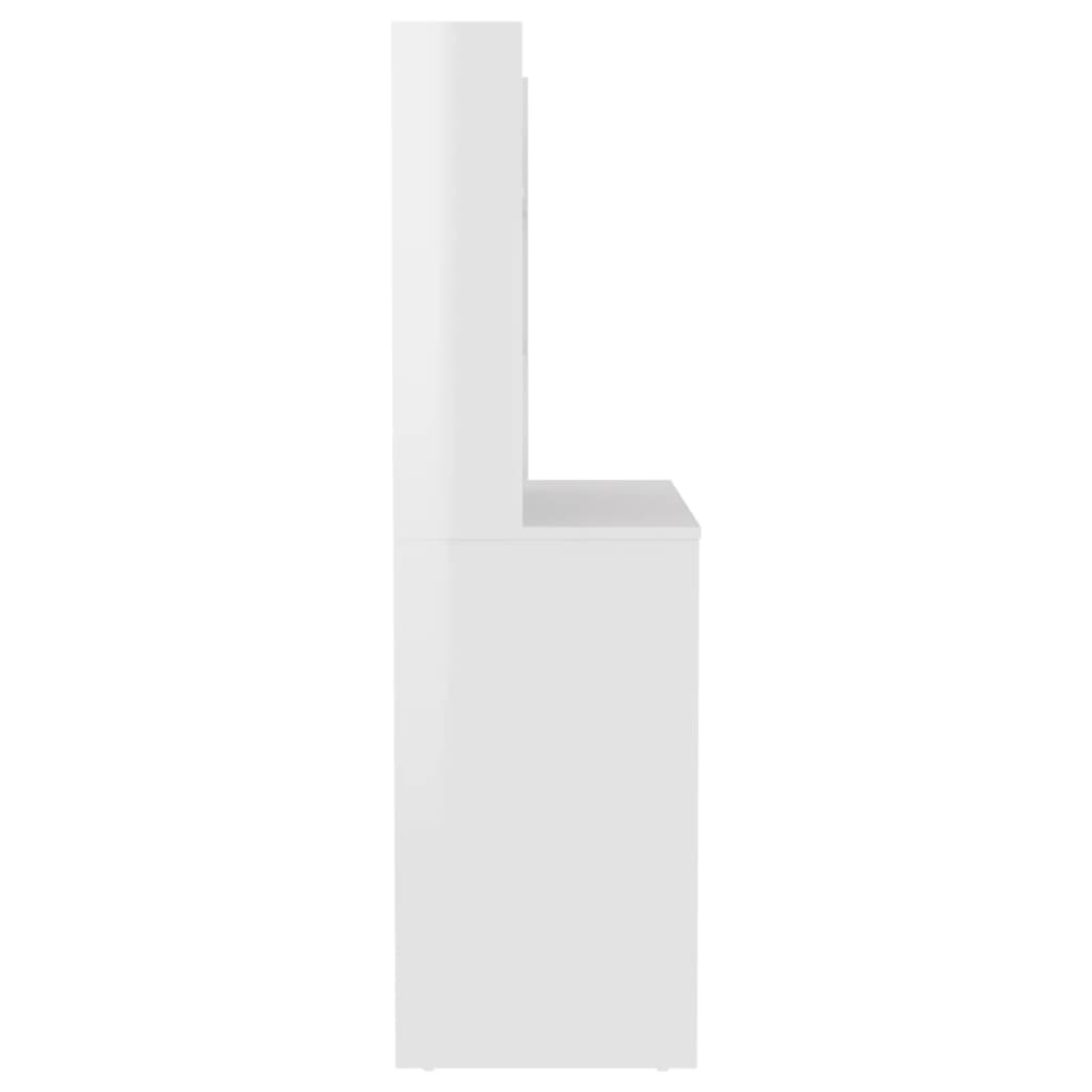 Kosmētikas galdiņš ar LED, spīdīgi balts, 100x40x135cm, MDF