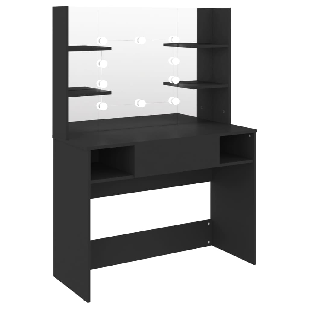 Kosmētikas galds ar LED, melns, 100x40x135cm, MDF