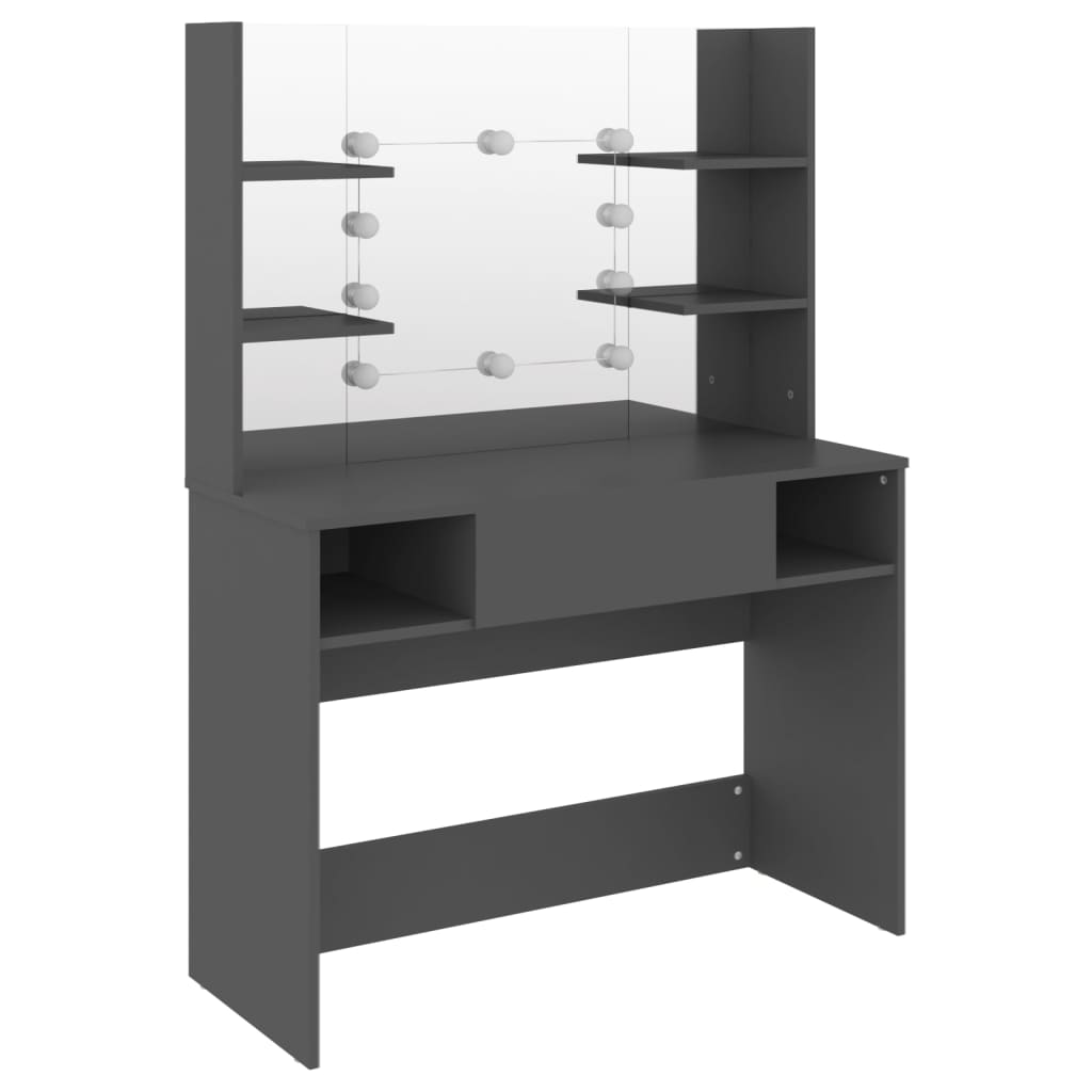 Kosmētikas galds ar LED, pelēks, 100x40x135cm, MDF