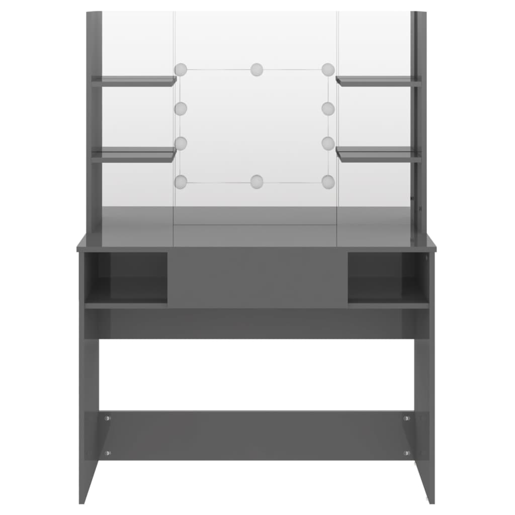 Kosmetinis staliukas su LED, blizgus pilkas, 100x40x135cm, MDF