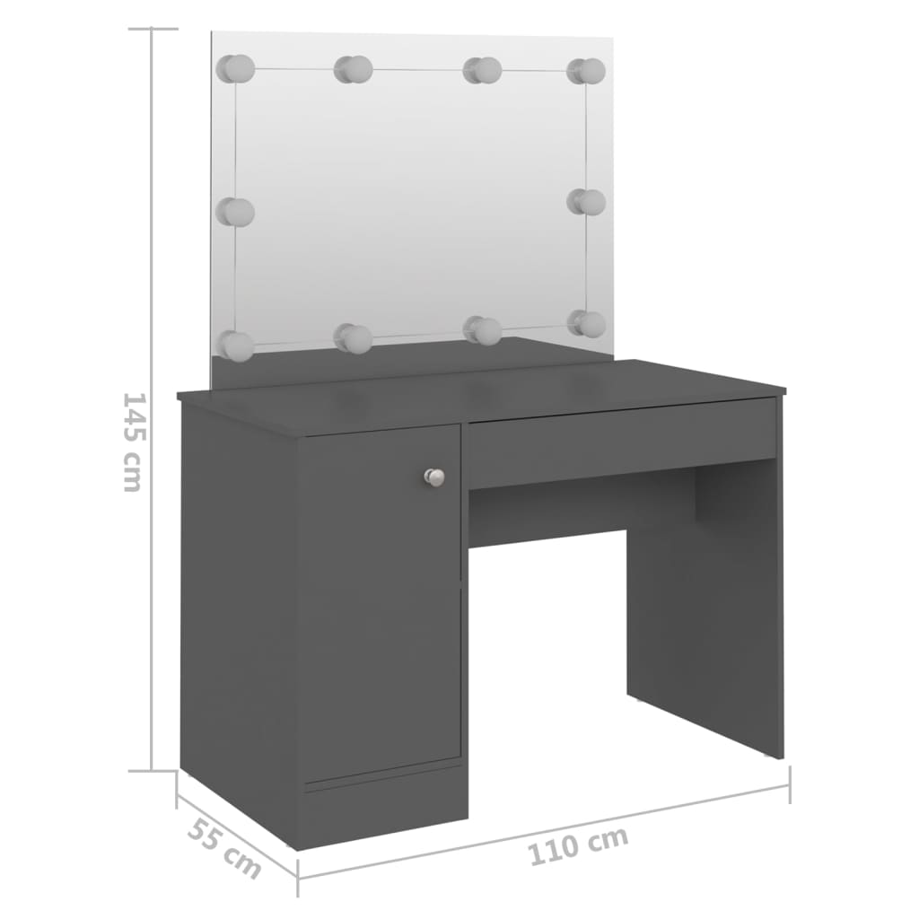 Dressing table with LED, grey, 110x55x145cm, MDF