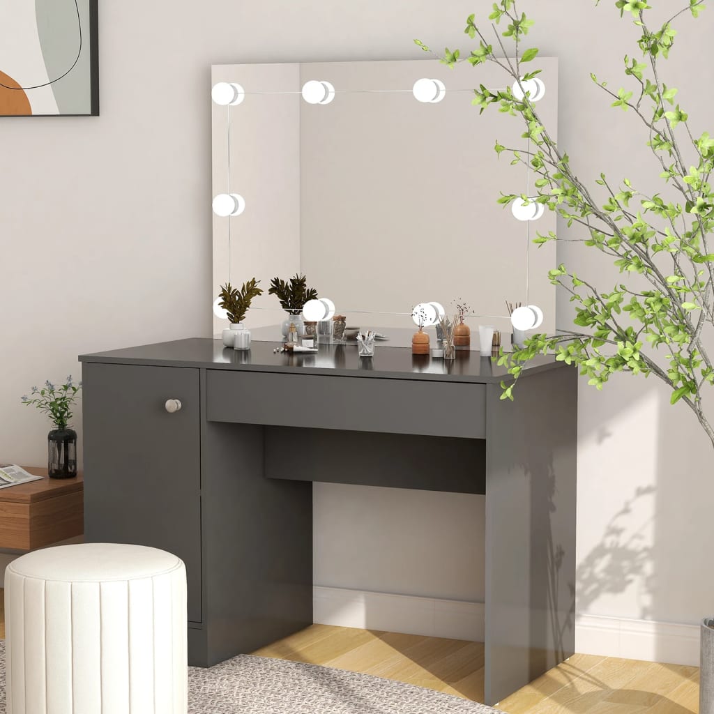 Dressing table with LED, grey, 110x55x145cm, MDF