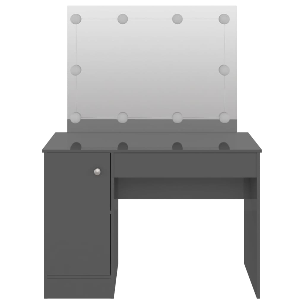 Kosmetinis staliukas su LED, blizgus pilkas, 110x55x145cm, MDF