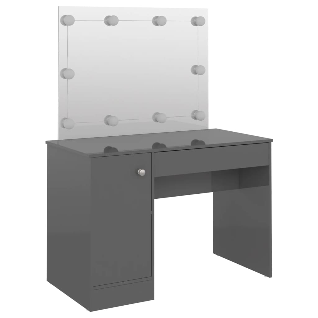 Kosmetinis staliukas su LED, blizgus pilkas, 110x55x145cm, MDF
