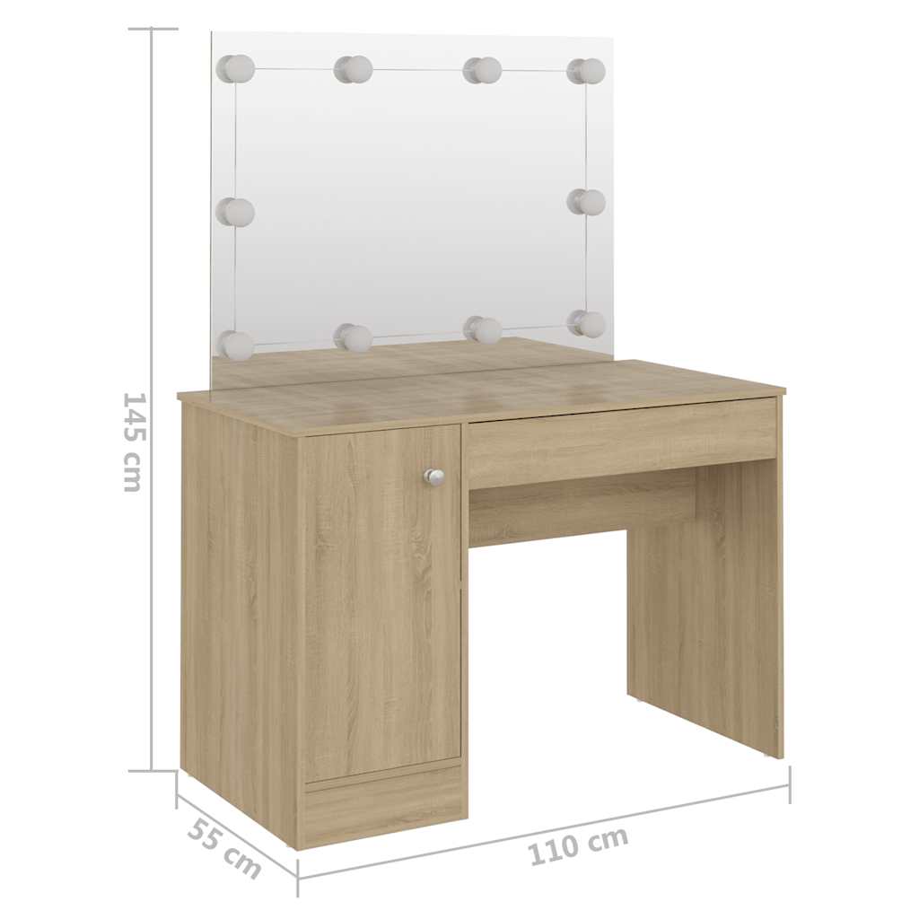 Kosmētikas galdiņš ar LED, ozolkoks, 110x55x145cm, MDF