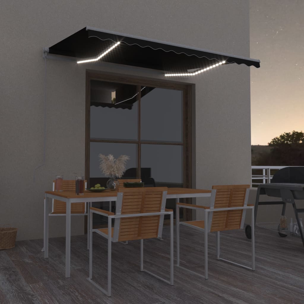 Manuāli izvelkams marķīzs ar LED apgaismojumu, antracīts, 300x250cm