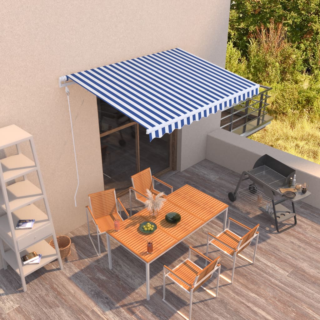 Automated retractable awning, blue and white, 300x250 cm