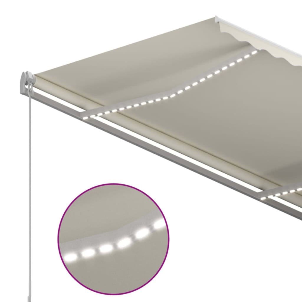 Rankiniu būdu ištraukiama markizė su LED, kreminė, 350x250cm