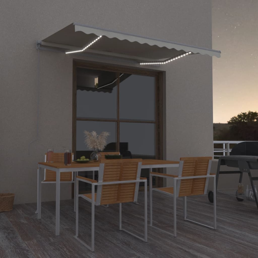 Rankiniu būdu ištraukiama markizė su LED, kreminė, 350x250cm