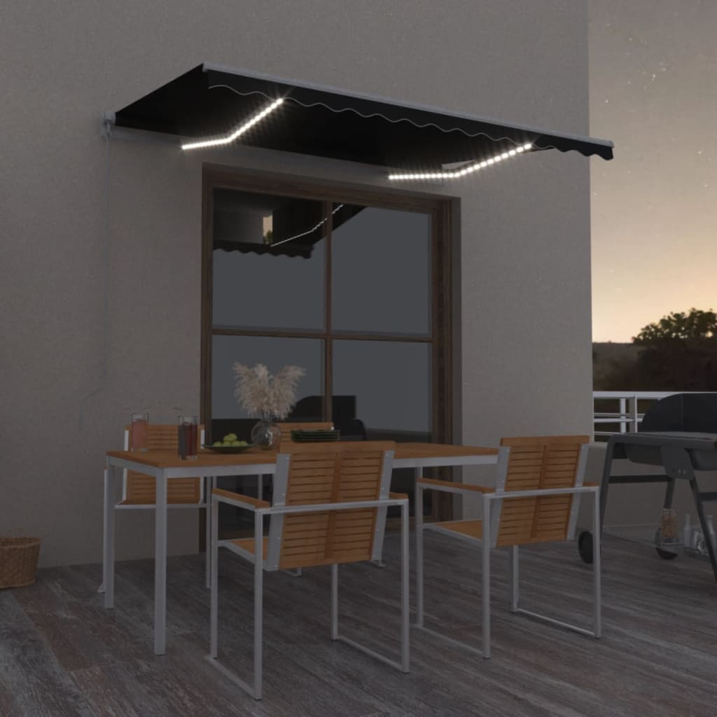 Rankiniu būdu ištraukiama markizė su LED, antracito, 350x250cm