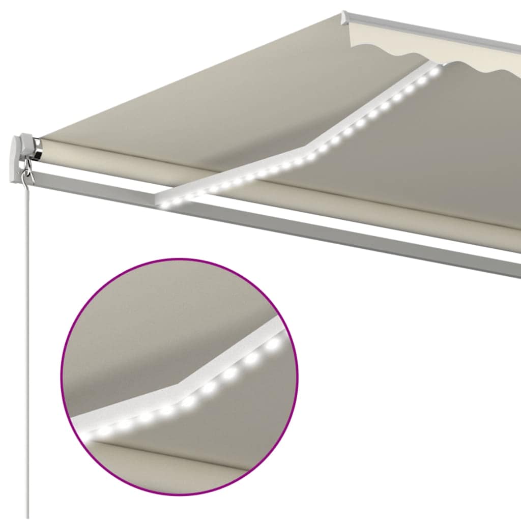 Manual Retractable Awning with LED, Cream, 500x300cm
