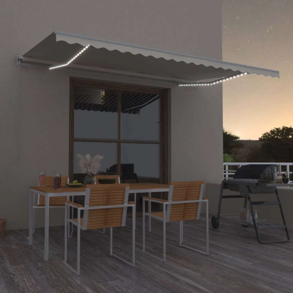 Manual Retractable Awning with LED, Cream, 500x300cm