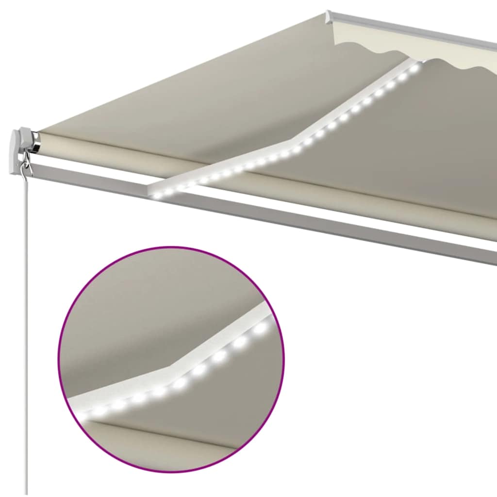 Manuāli izvelkama nojume ar LED apgaismojumu, krēmkrāsas, 600x300cm