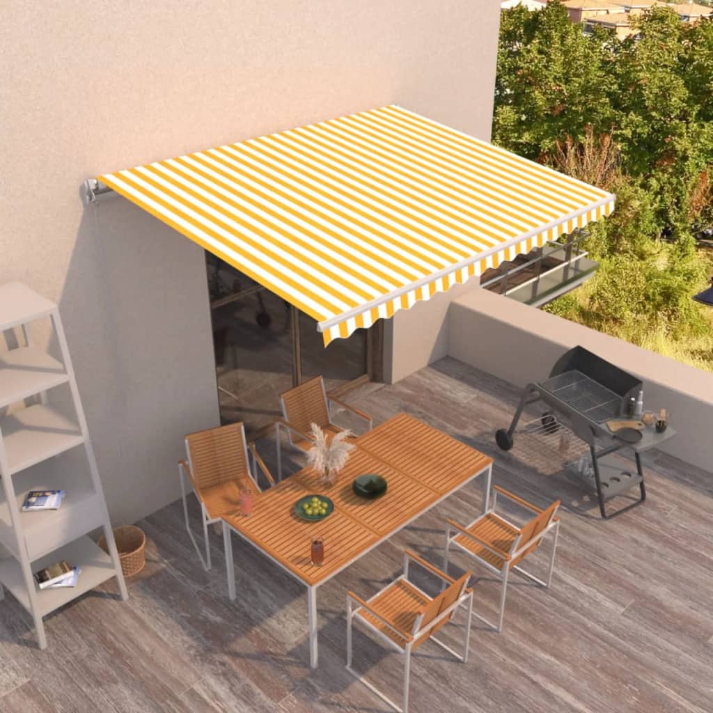 Manually retractable awning, yellow and white, 400x350cm