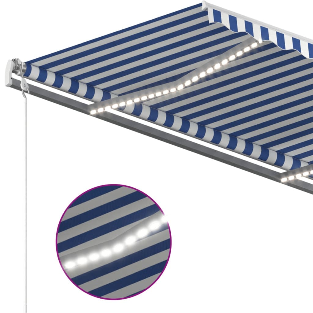 Manually retractable awning, blue and white, 450x350cm