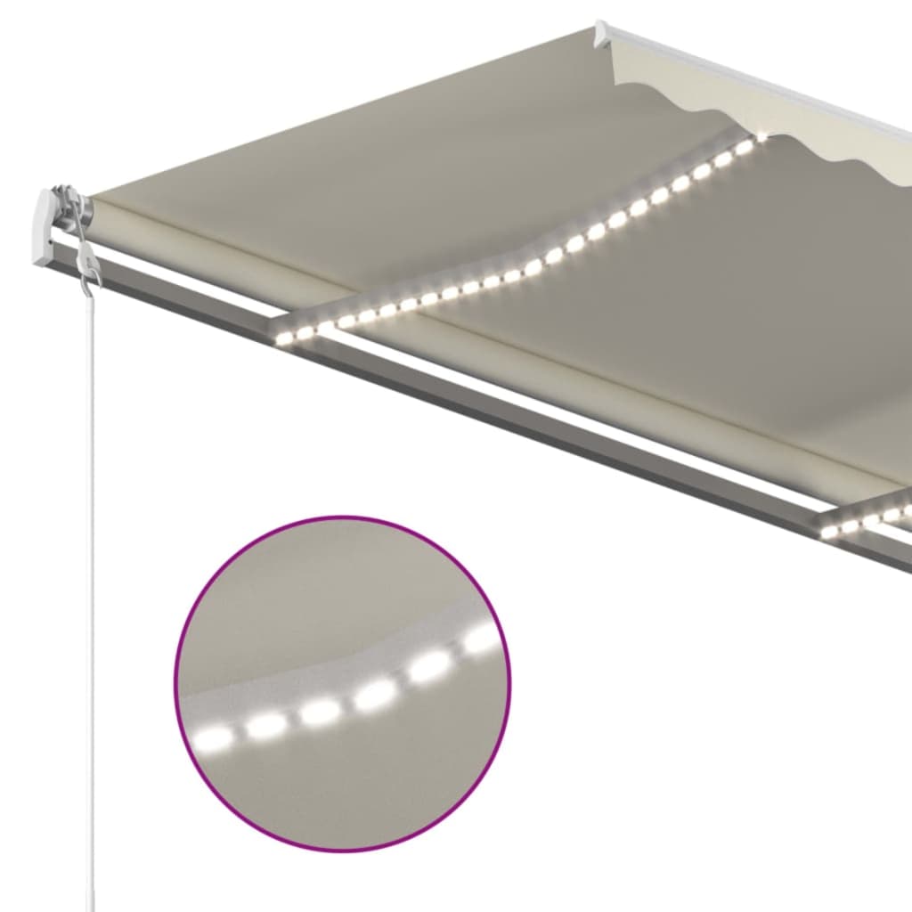 Manual Retractable Awning with LED, Cream, 450x350cm