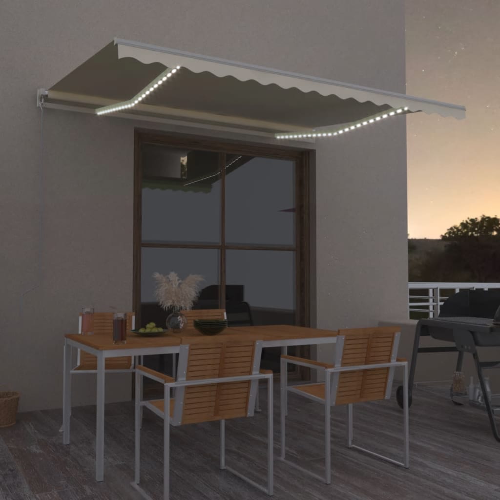 Manual Retractable Awning with LED, Cream, 450x350cm