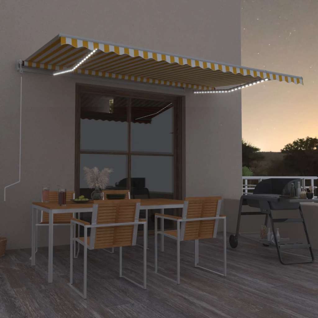 Markīze ar LED/vēja sensoru, dzeltena/balta, 500x350cm