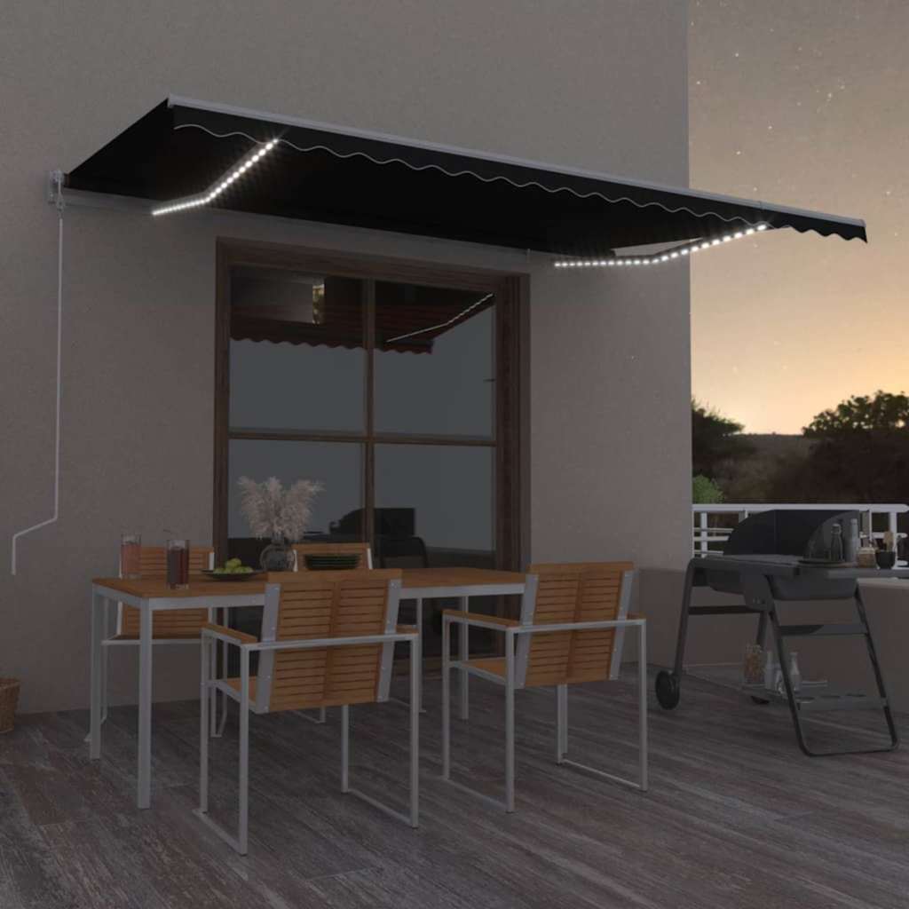 Automatic awning with LED/wind sensor, anthracite, 500x350cm