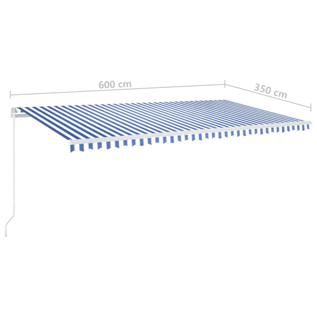 Manually retractable awning, blue/white, 600x350cm