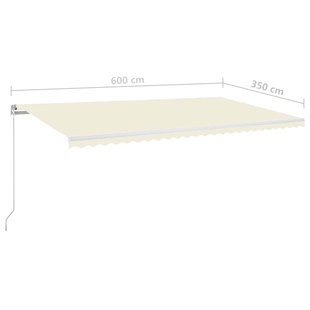 Rankiniu būdu ištraukiama markizė su LED, kreminė, 600x350cm