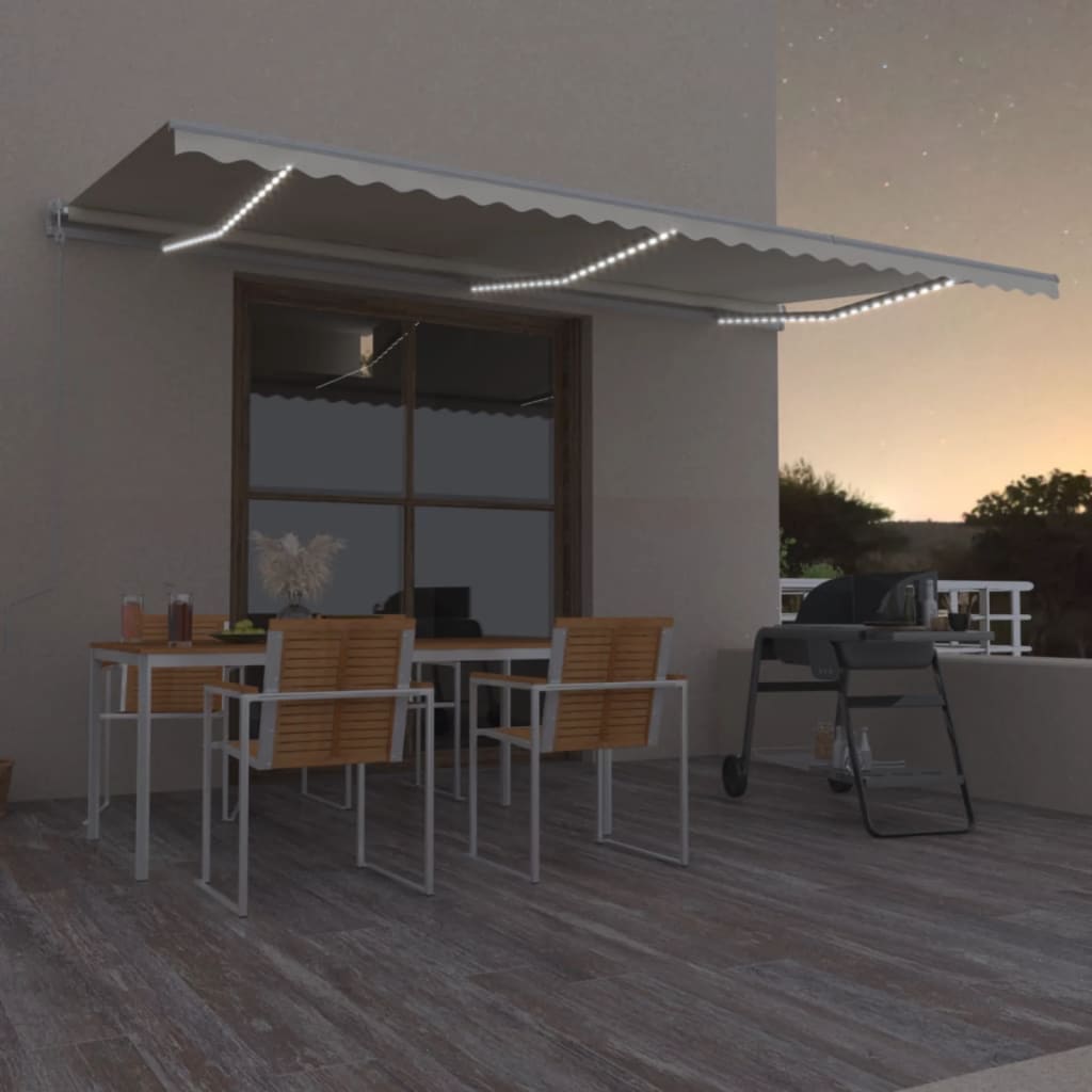 Automatic awning with LED/wind sensor, cream, 600x350cm