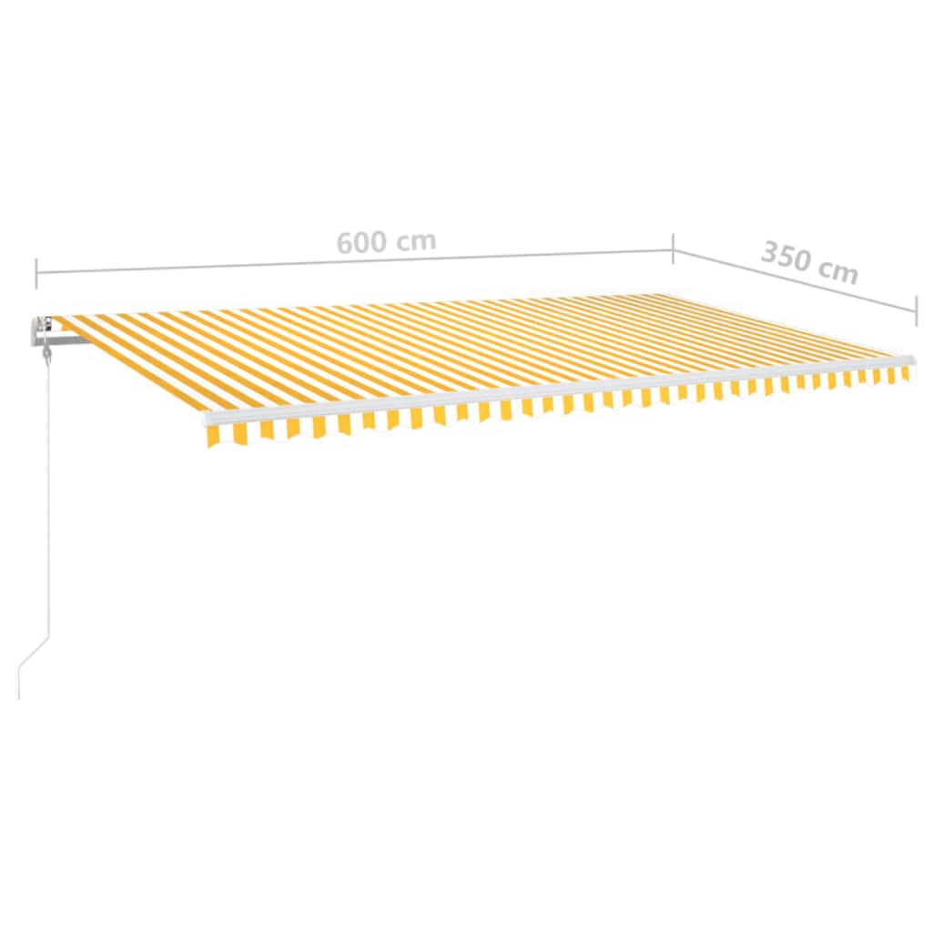 Markizė su LED/vėjo jutikliu, geltona/balta, 600x350cm