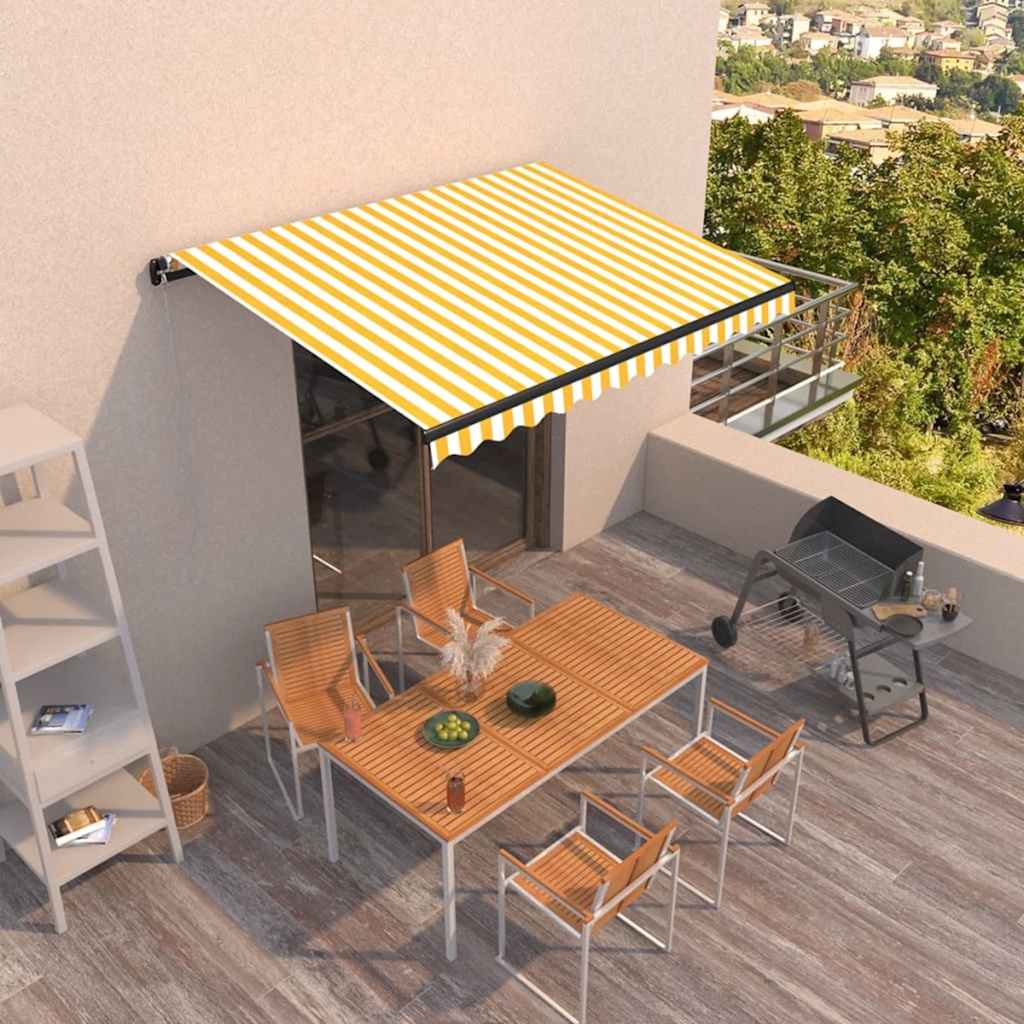 Manually retractable awning, yellow and white, 350x250cm
