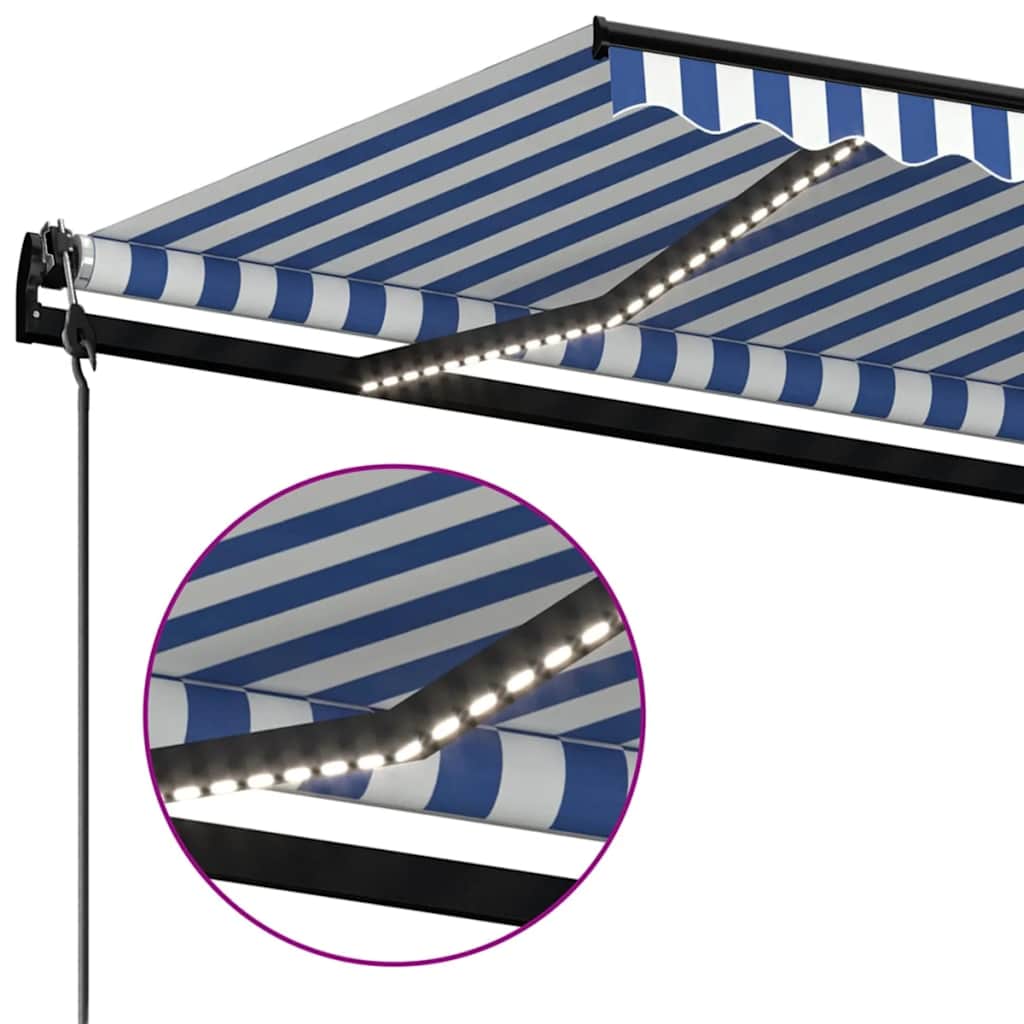 Awning with LED/wind sensor, blue/white, 350x250cm