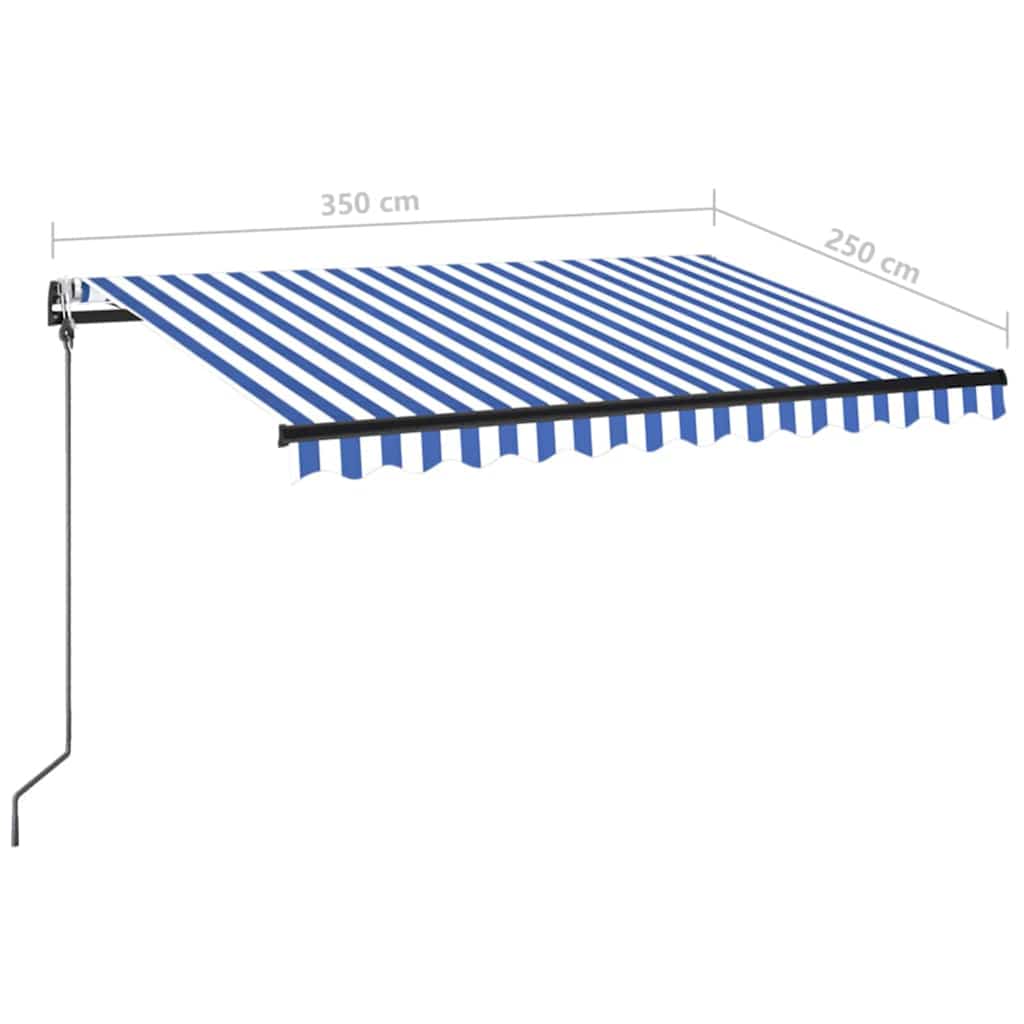 Awning with LED/wind sensor, blue/white, 350x250cm