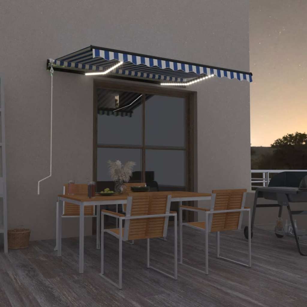 Awning with LED/wind sensor, blue/white, 350x250cm