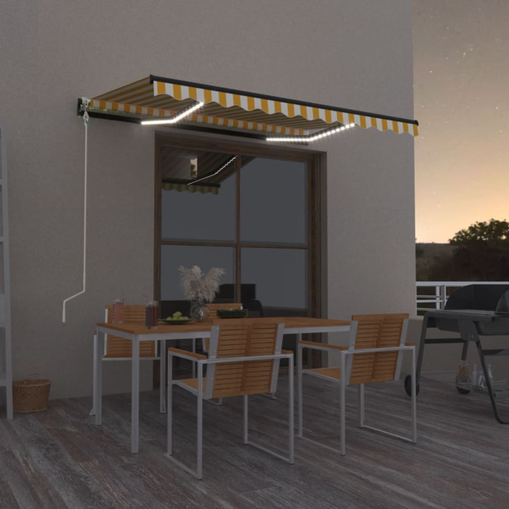 Awning with LED/wind sensor, yellow/white, 350x250cm