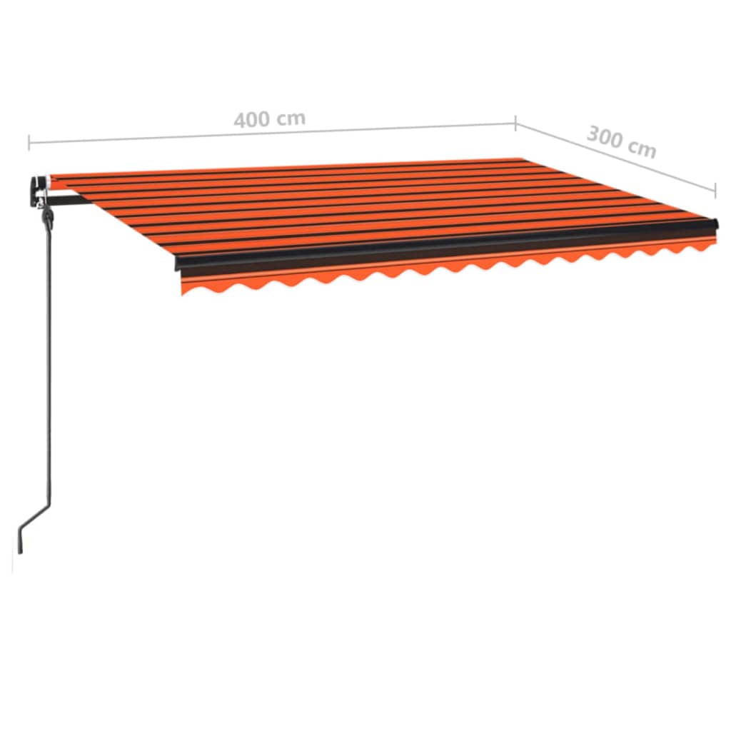 Rankiniu būdu ištraukiama markizė su LED, 400x300 cm, oranžinė ir ruda