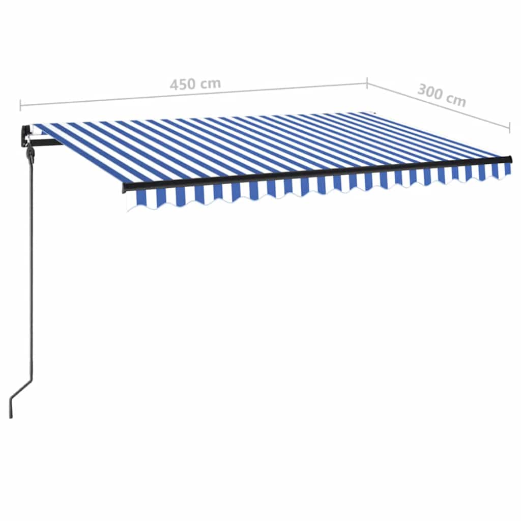 Manually retractable awning, blue and white, 450x300cm