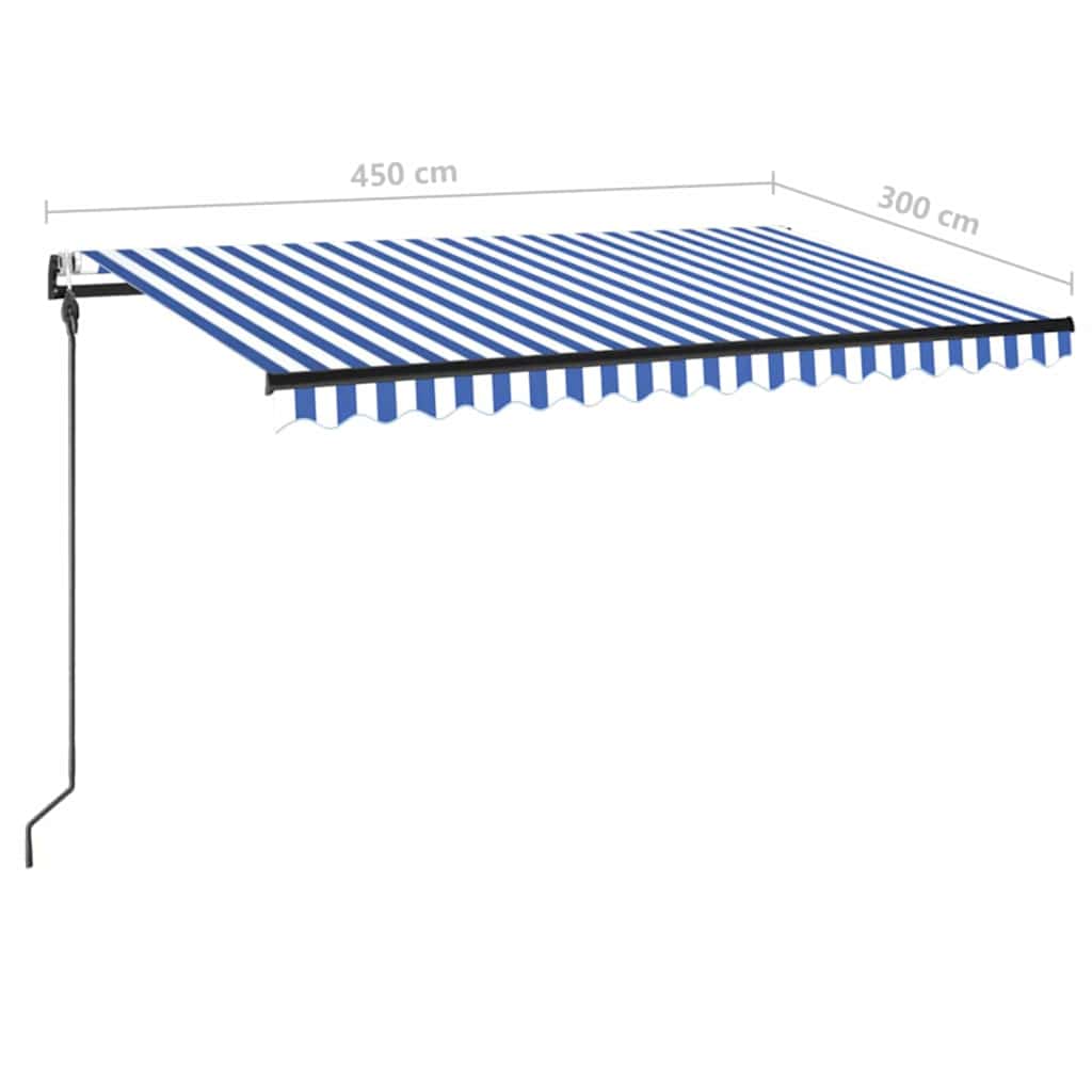 Awning with LED/wind sensor, blue/white, 450x300cm