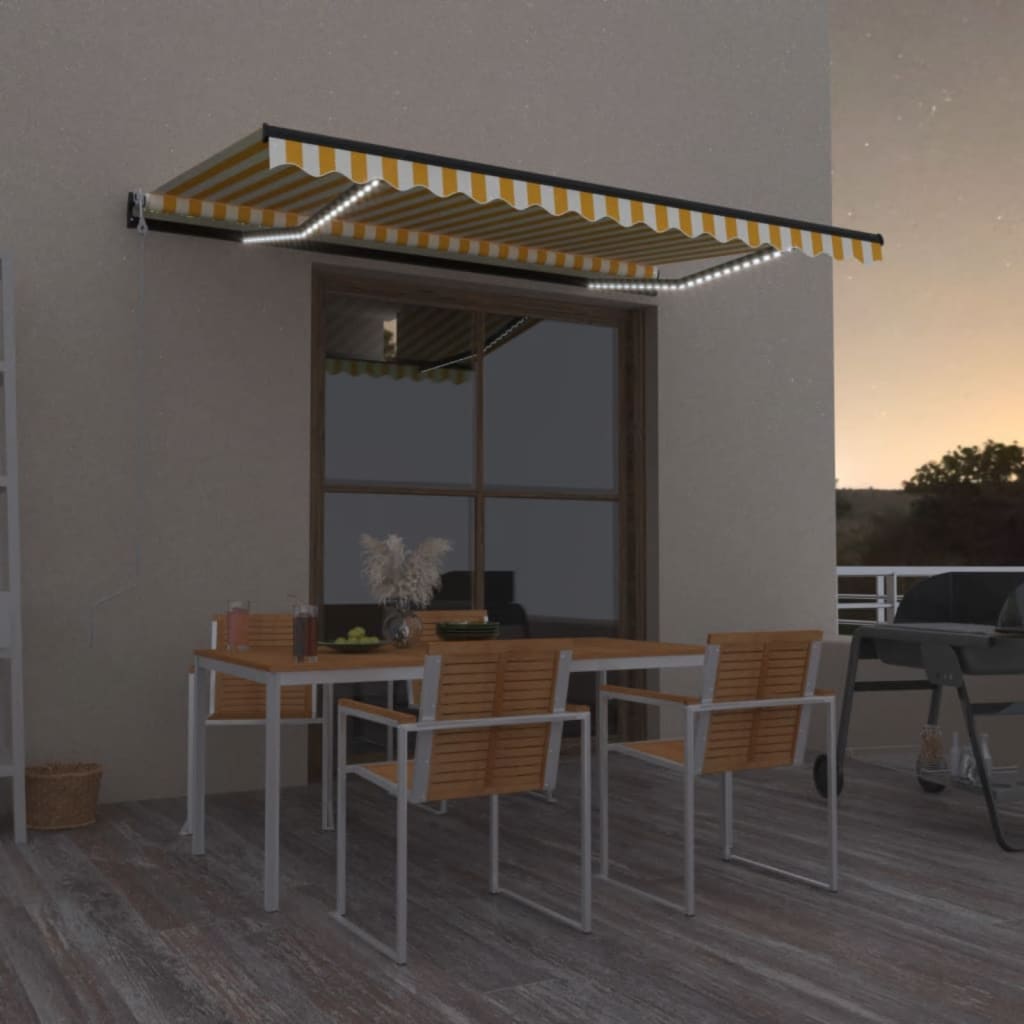 Awning with LED/wind sensor, yellow/white, 450x300cm