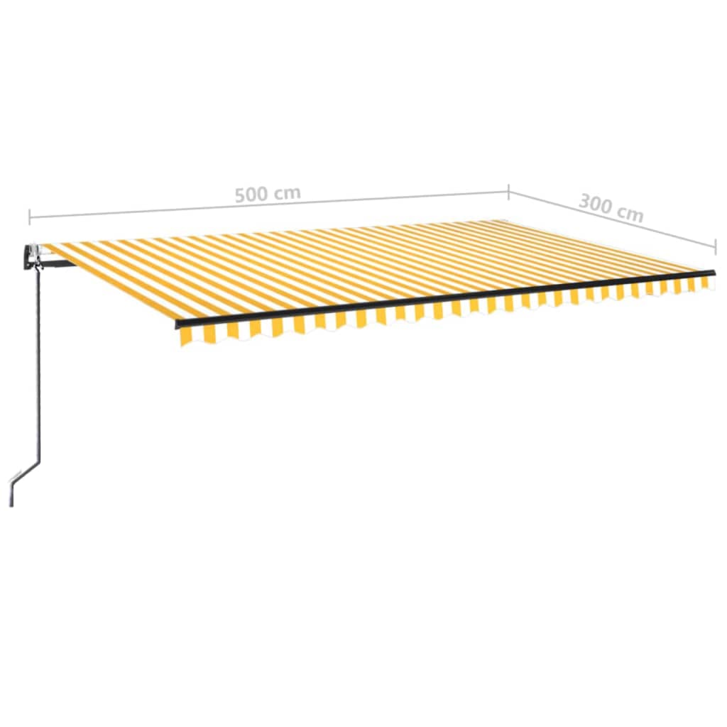 Markīze ar LED/vēja sensoru, dzeltena/balta, 500x300cm