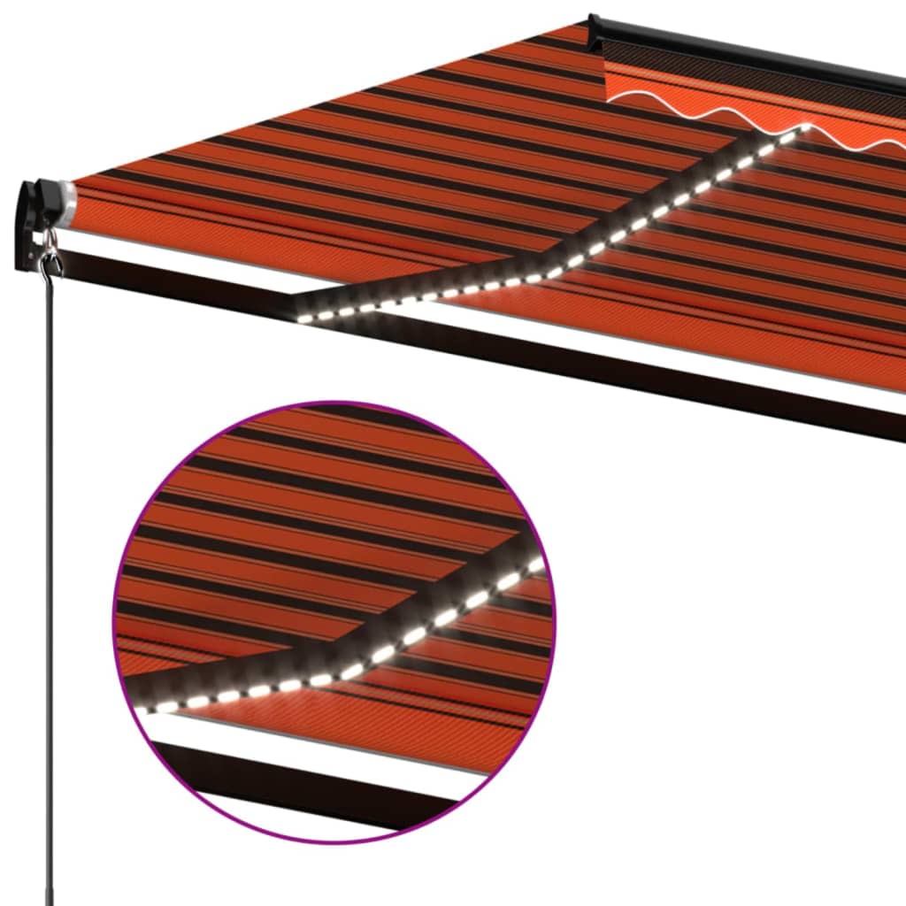 Rankiniu būdu ištraukiama markizė su LED, 600x300 cm, oranžinė ir ruda