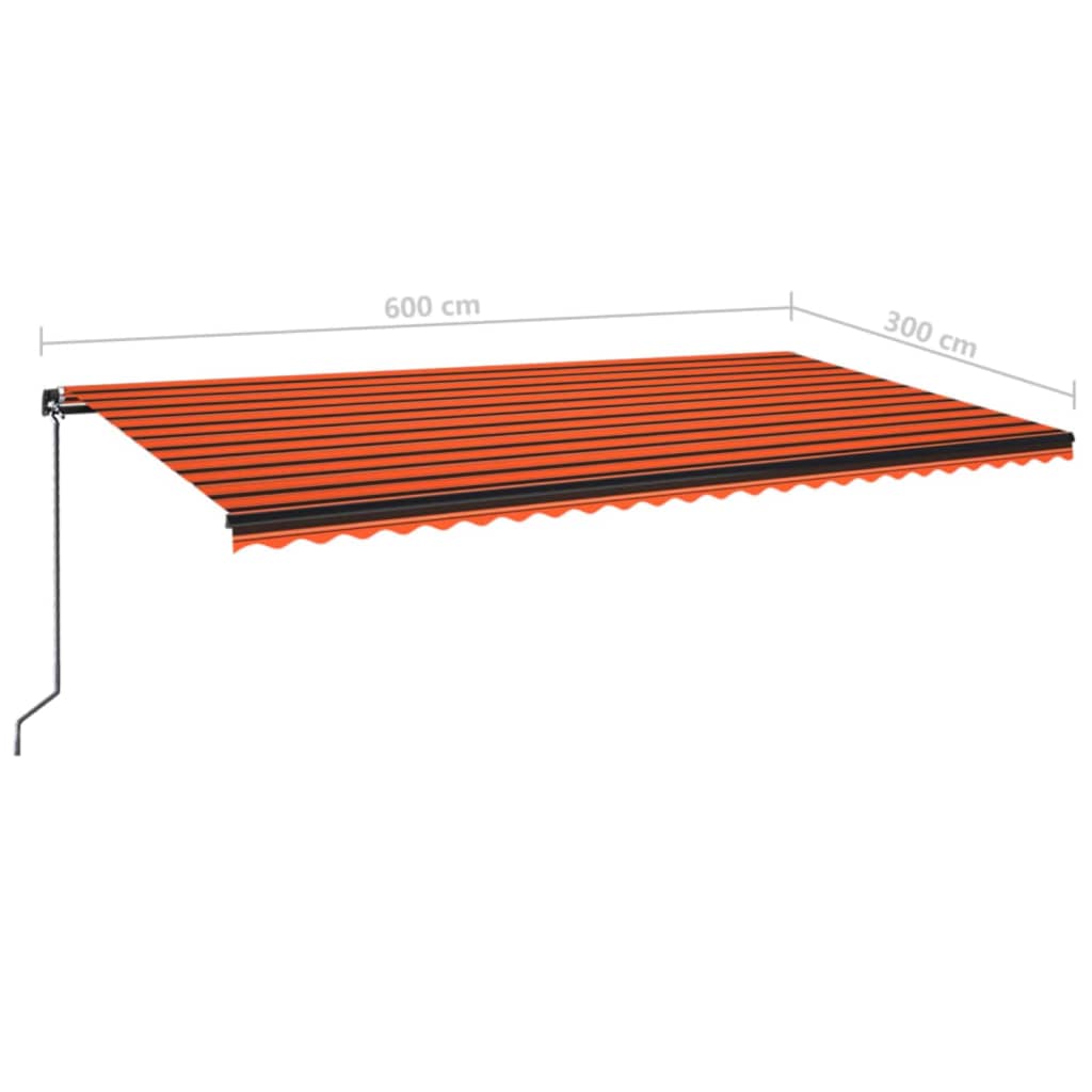 Rankiniu būdu ištraukiama markizė su LED, 600x300 cm, oranžinė ir ruda