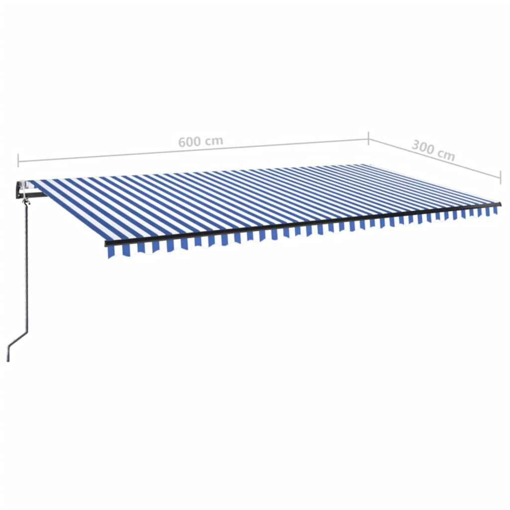 Awning with LED/wind sensor, blue/white, 600x300cm