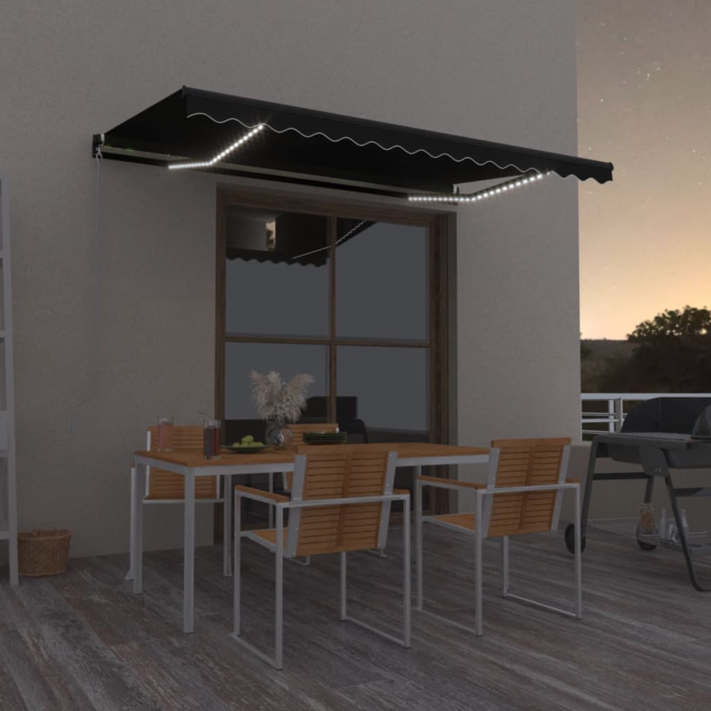 Manually Retractable Awning with LED, anthracite, 400x350cm