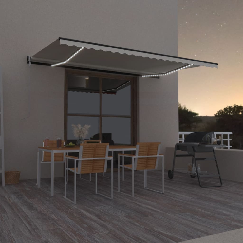 Automātiska markīze ar LED/vēja sensoru, krēmkrāsas, 500x350cm