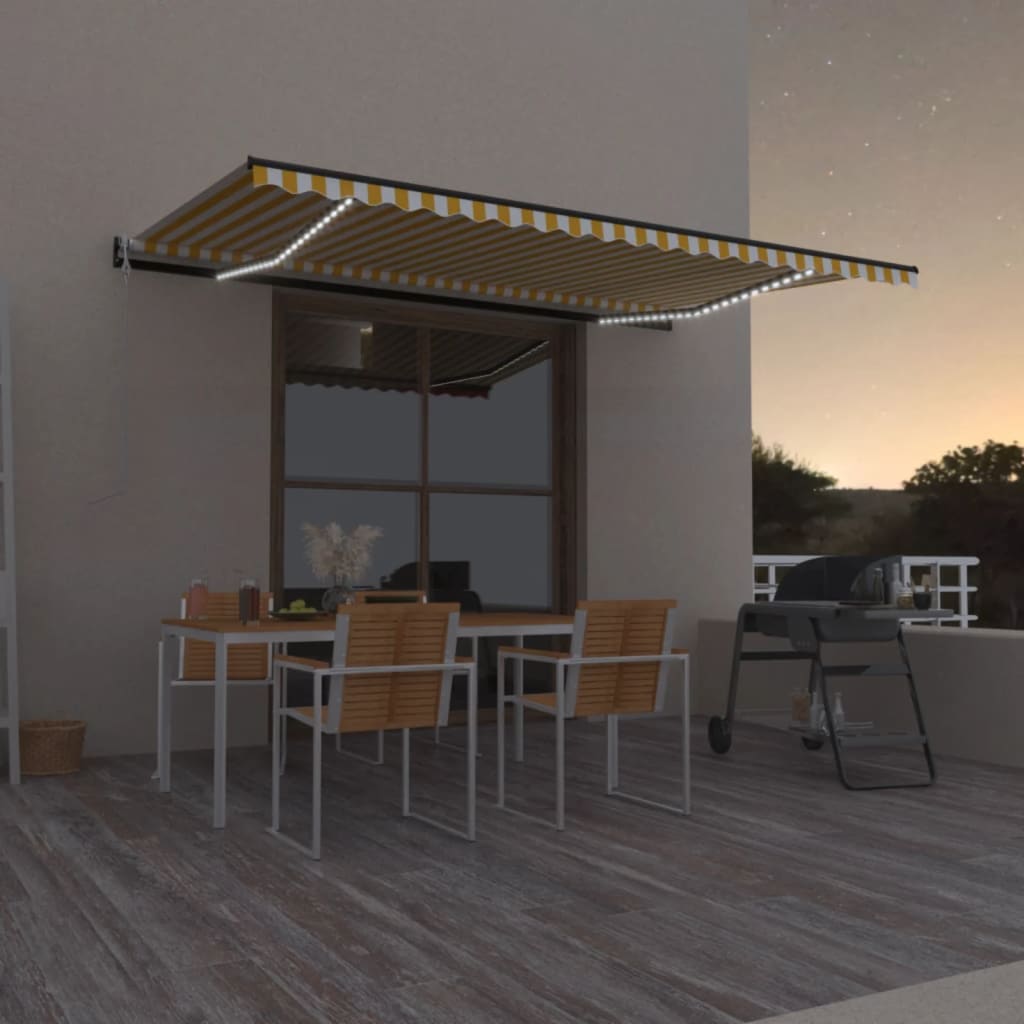 Awning with LED/wind sensor, yellow/white, 500x350cm
