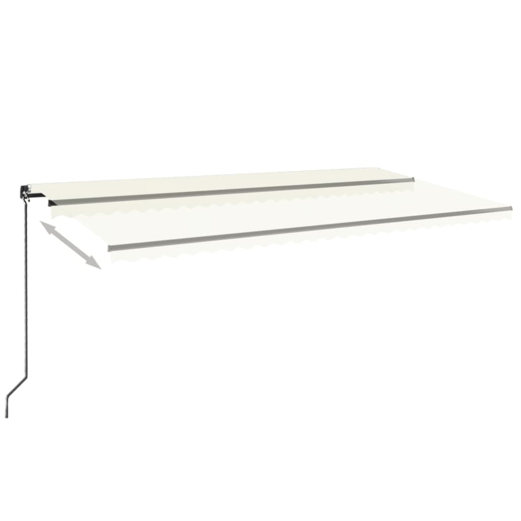 Manuāli izvelkama markīze ar LED, krēmkrāsas, 600x350 cm